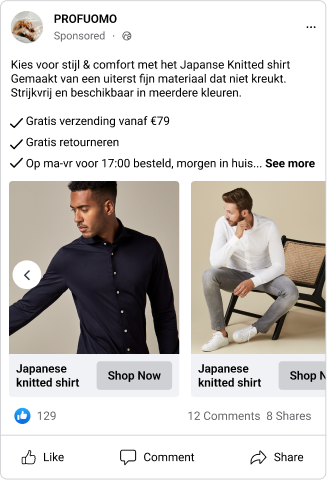 Result on Facebook with two mans modelling for a Japanese knitted shirt